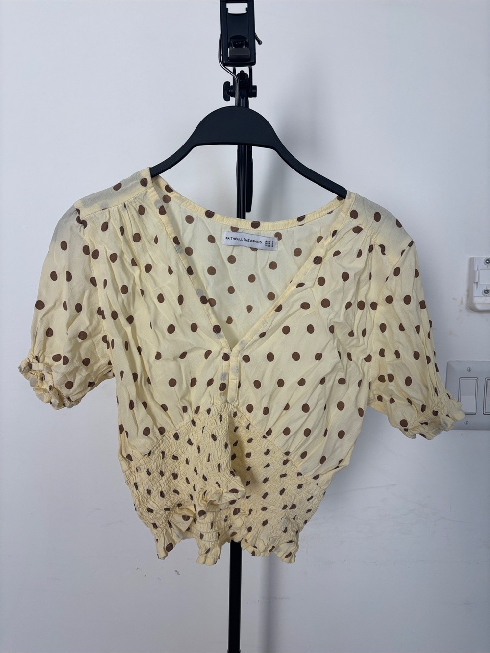 Faithfull the Brand Yellow and Brown Polka Dot Top